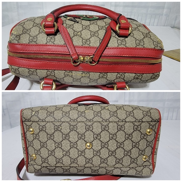 GUCCI GG Supreme Monogram Kingsnake Heart Embroidered Small Boston Bag - Picture 8 of 14